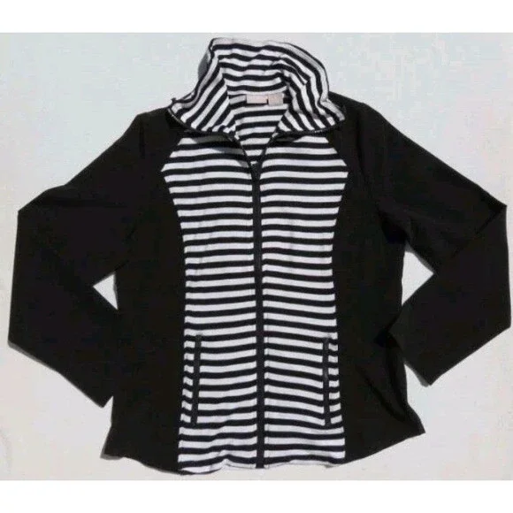 ZENERGY CHICOS Black White Striped Zip Knit Neema Jacket Top 0 US Womens  Casual - Picture 2 of 16